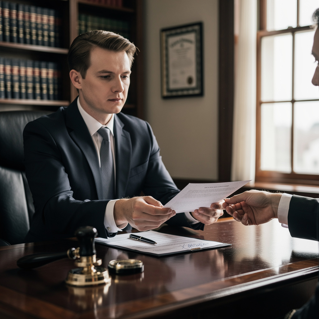 Сцена передачи документа для нотариального заверения в офисе