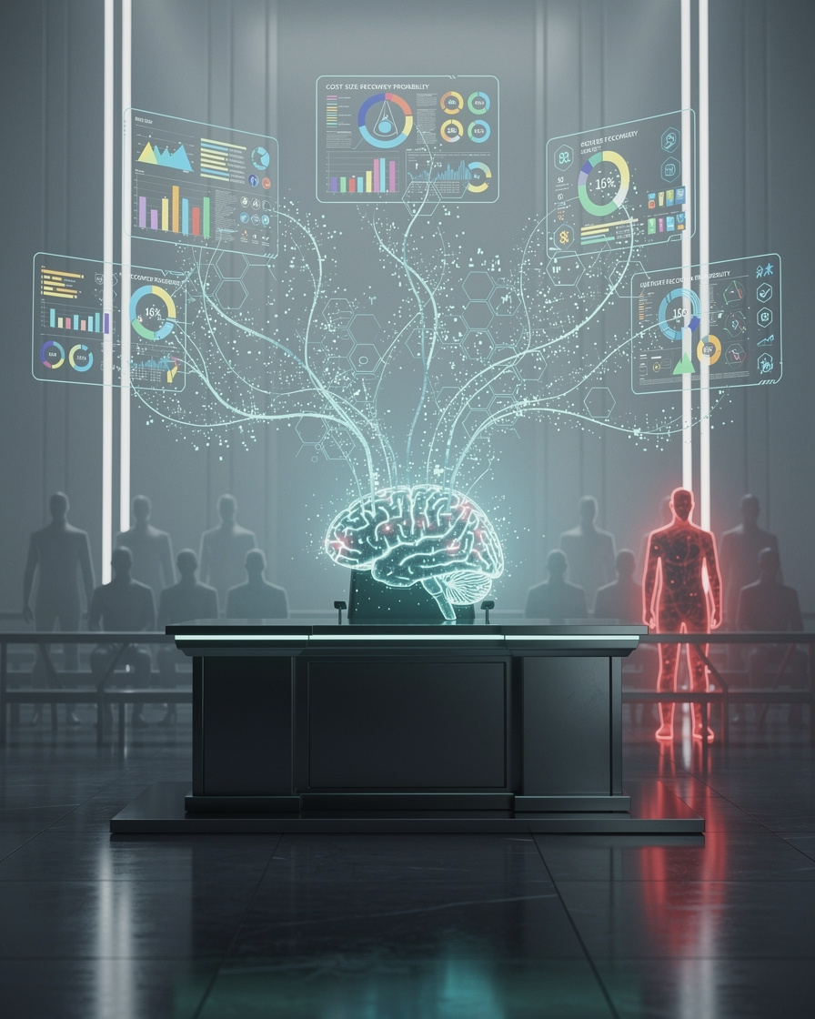 Искусственный интеллект в суде анализирует данные о задолженности для принятия решения о подаче иска.