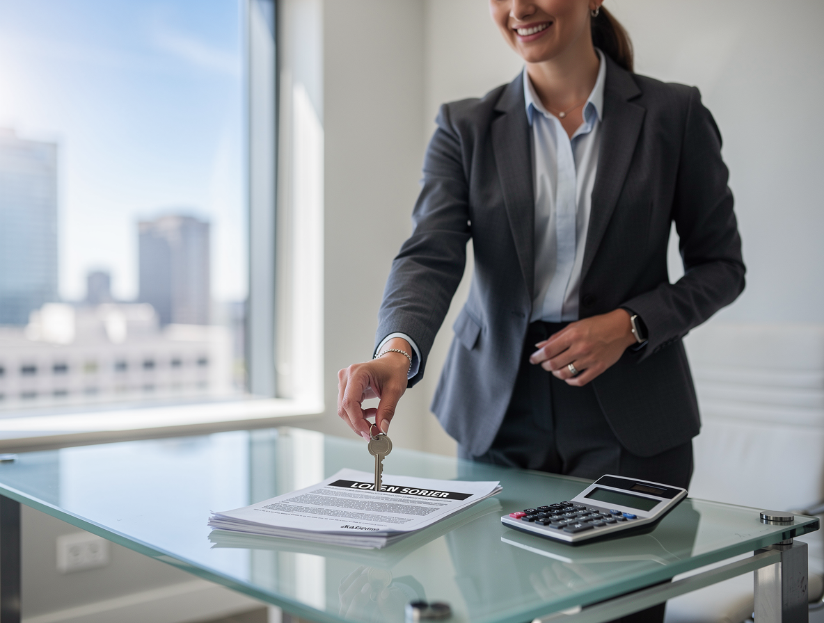 Человек с ключом на столе в офисе, символизирующий досрочное погашение займа без штрафов.