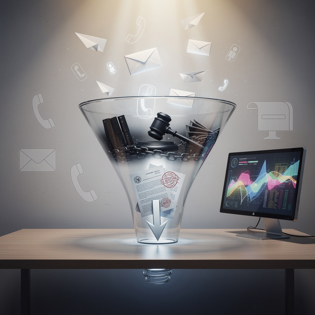 Символичное изображение перевёрнутой воронки из стекла, показывающее этапы взыскания долгов от мягких напоминаний до жёстких санкций.